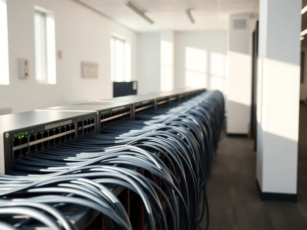 An organized small business office setup with modern technology, including computers, VoIP phones, and network equipment, representing Contech 3D Limited's technology setup services.